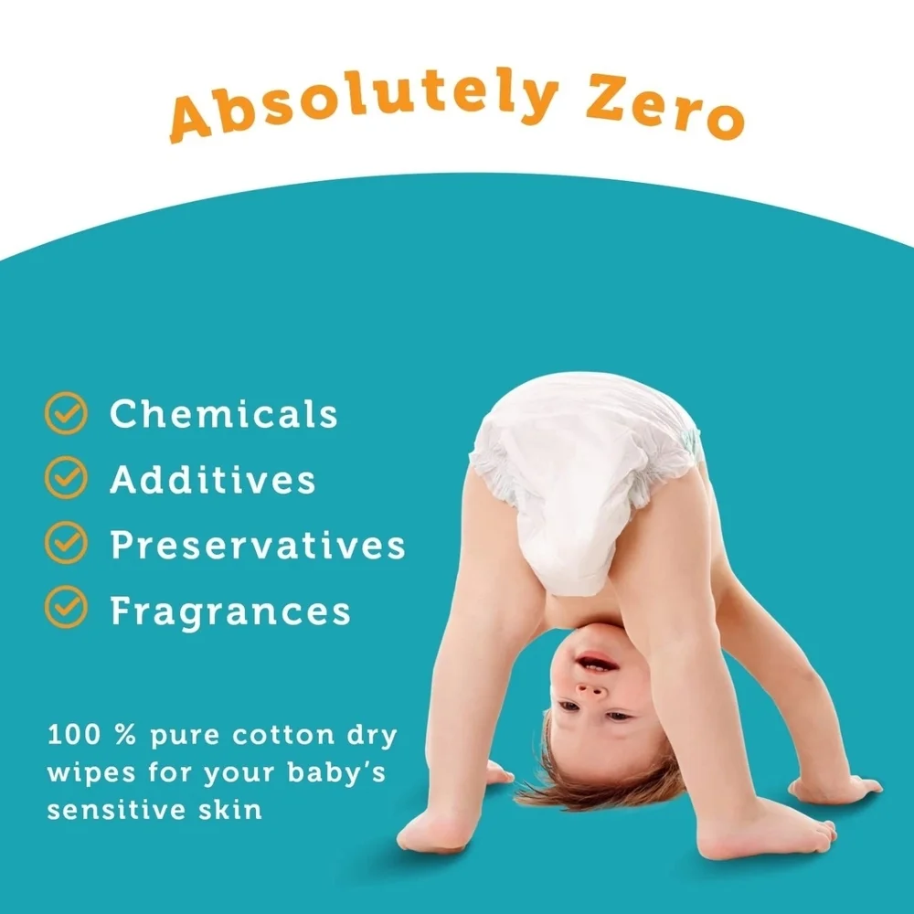 100% Pure Cotton Dry Wipes Hypoallergenic & Absorbent Sensitive Skin 600 Count